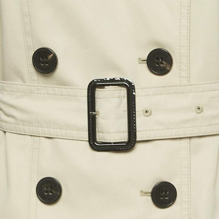 Pre Owned Burberry Beige/Black Gabardine and Faux Leather Short Trench Coat M