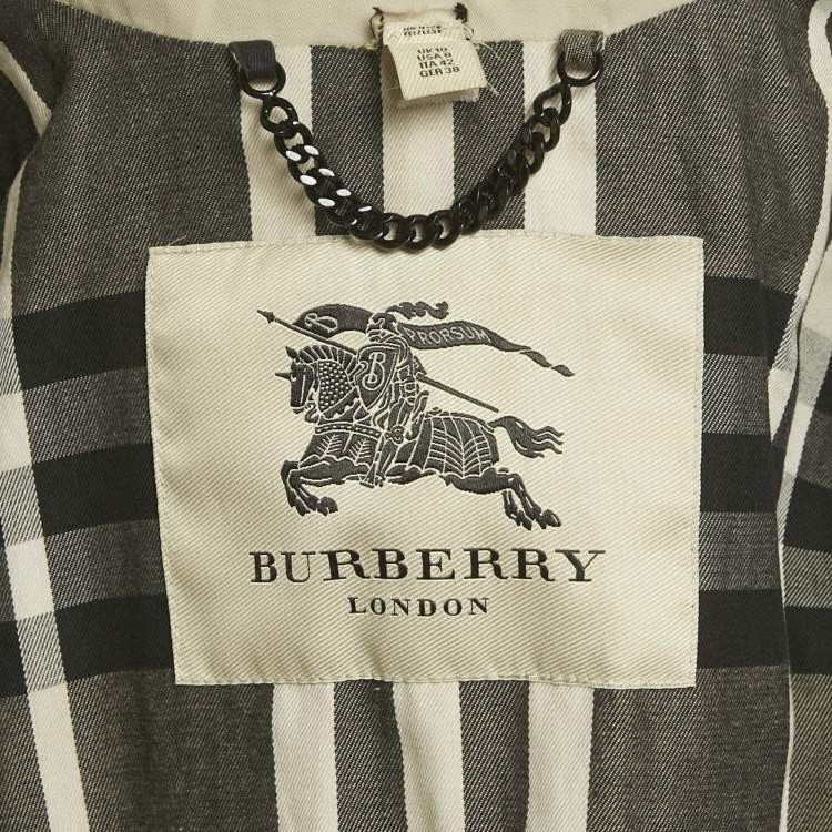 Pre Owned Burberry Beige/Black Gabardine and Faux Leather Short Trench Coat M