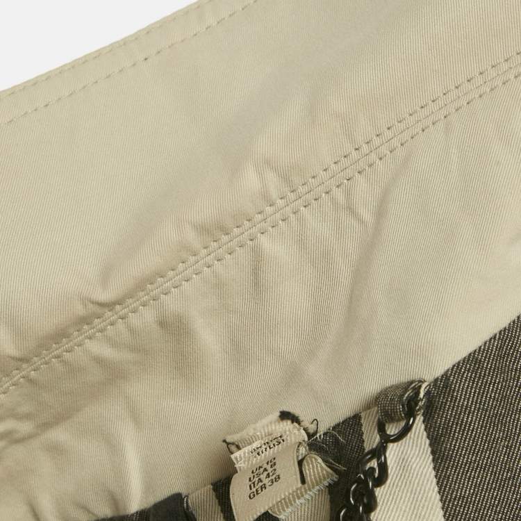 Pre Owned Burberry Beige/Black Gabardine and Faux Leather Short Trench Coat M