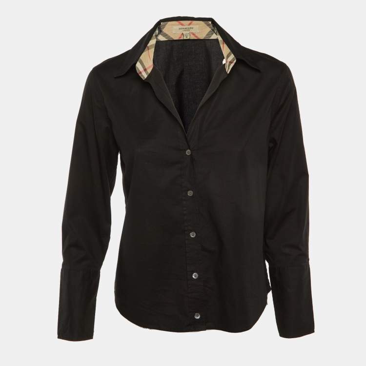 Pre Owned Burberry Black Stretch Cotton Button Front Shirt M
