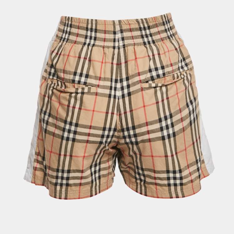 Pre Owned Burberry Beige Check Print Cotton Shorts XS 