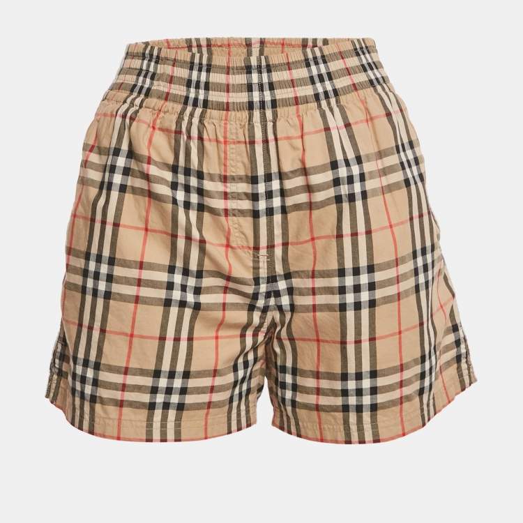 Pre Owned Burberry Beige Check Print Cotton Shorts XS 
