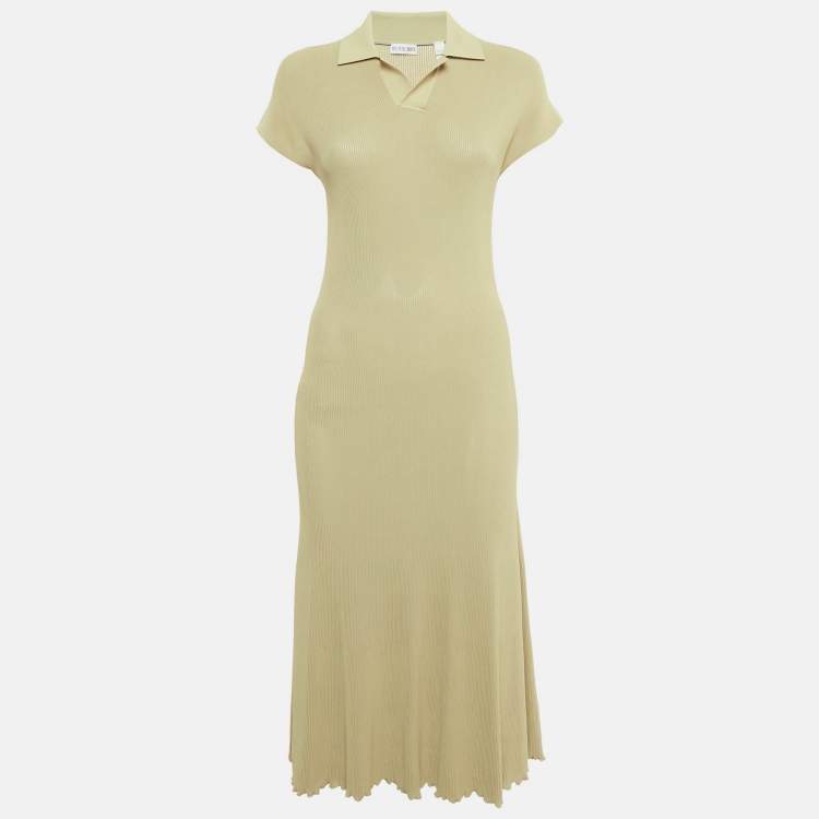 Pre Owned Burberry Sage Green Stretch Knit Midi Dress S
