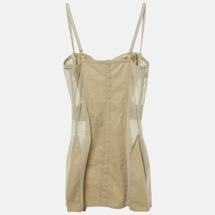 Pre Owned Burberry Beige Cotton and Mesh Panaled Top S