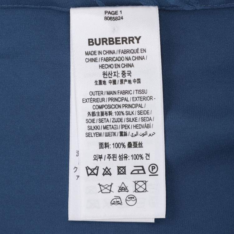 Pre Owned Burberry Midnight Blue Satin Logo Long Sleeve Shirt S