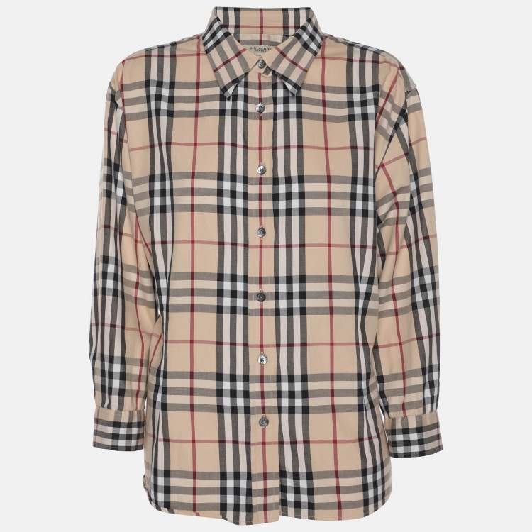Pre Owned Burberry Beige Nova Check Cotton Button Front Shirt XL