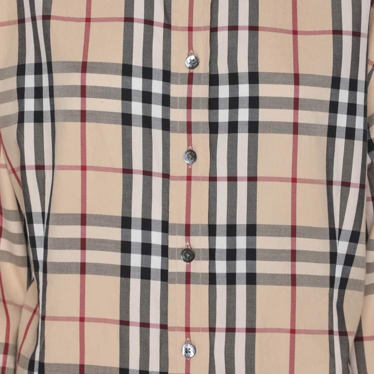 Pre Owned Burberry Beige Nova Check Cotton Button Front Shirt XL