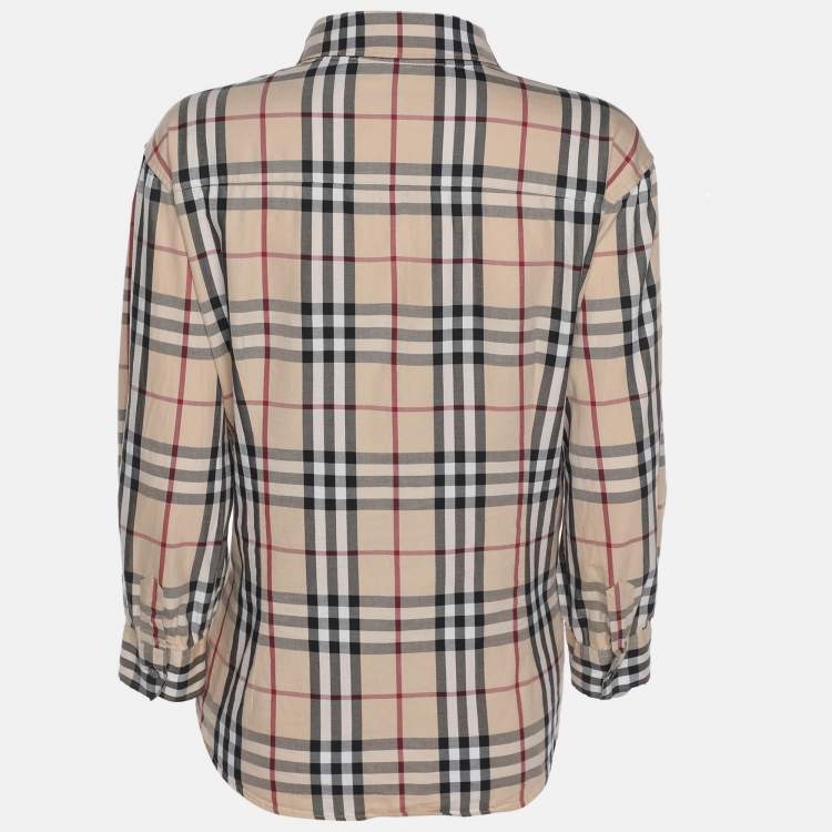 Pre Owned Burberry Beige Nova Check Cotton Button Front Shirt XL