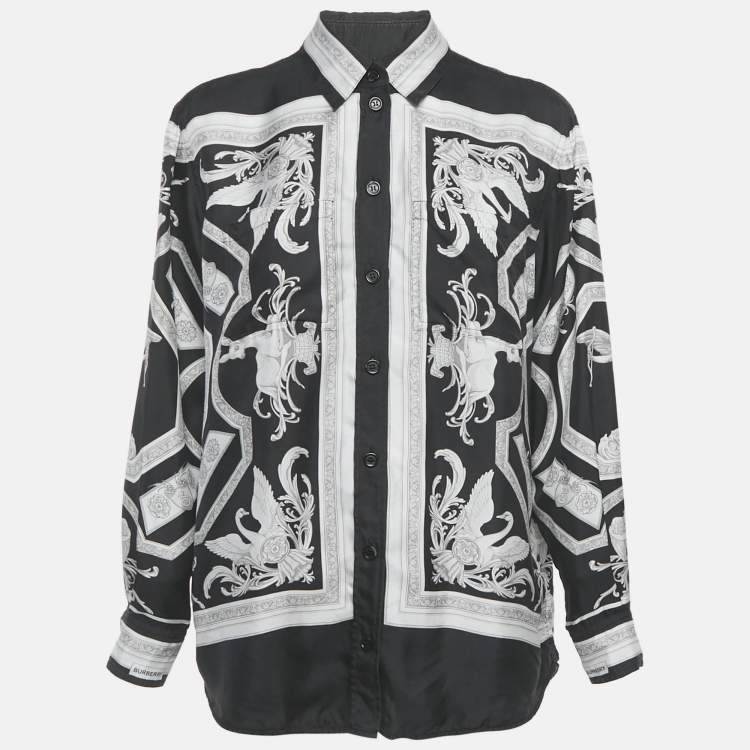 Pre Owned Burberry Black Statue Print Silk Blouse S 