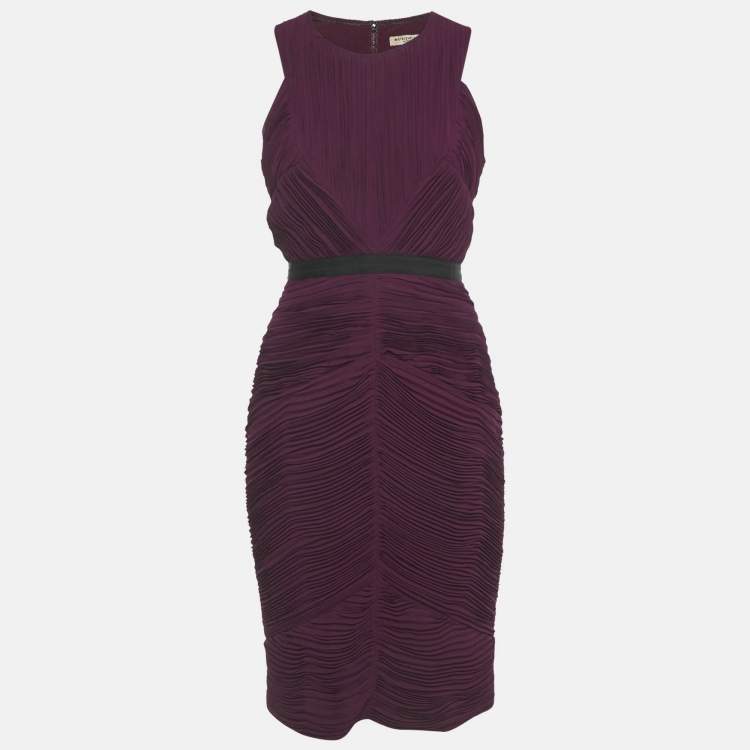 Pre Owned Burberry Burgundy Plisse Sleeveless Sheath Dress S