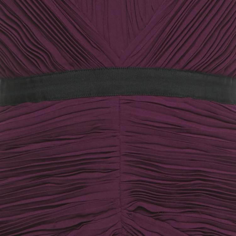 Pre Owned Burberry Burgundy Plisse Sleeveless Sheath Dress S
