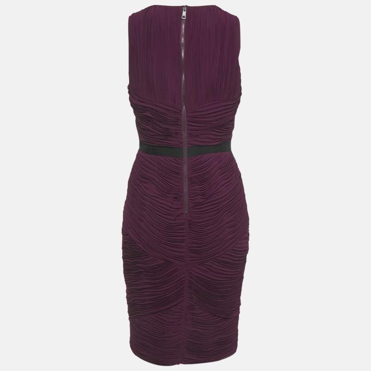 Pre Owned Burberry Burgundy Plisse Sleeveless Sheath Dress S
