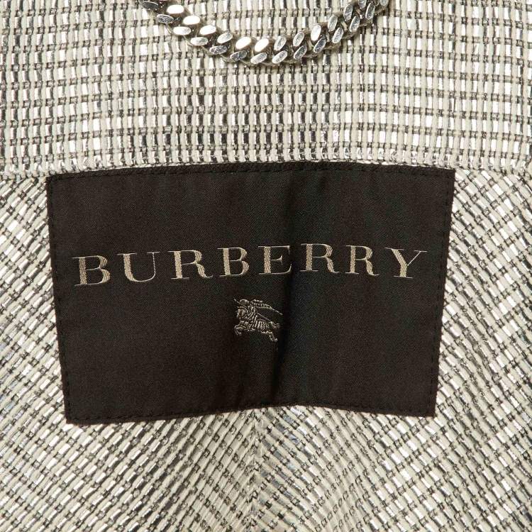Pre Owned Burberry Silver Lurex Detail Double Breasted Coat M