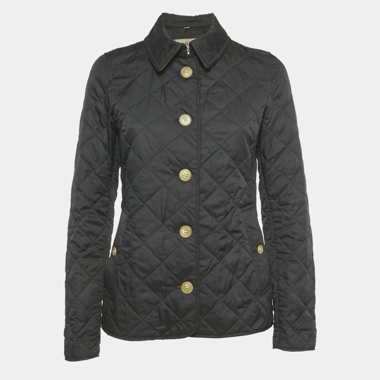 Pre Owned Burberry Black Synthetic Diamond Quilted Jacket S