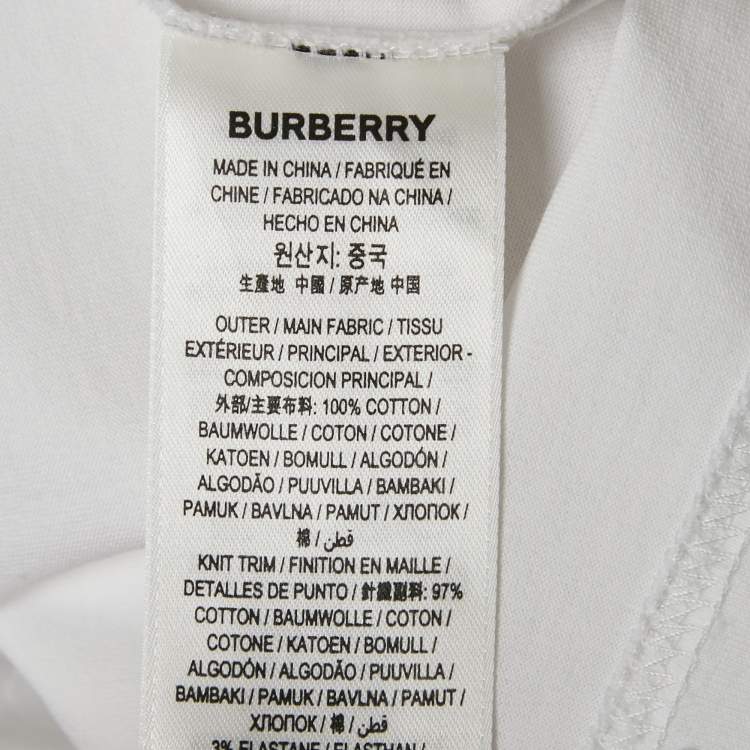 Pre Owned Burberry White Logo Embroidered Cotton Crew Neck T-Shirt S 