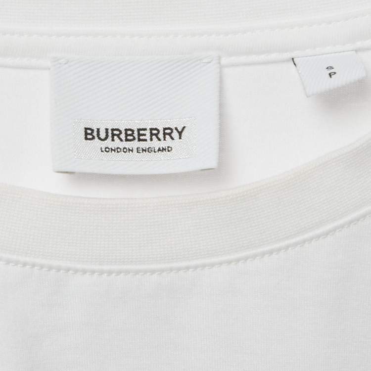 Pre Owned Burberry White Logo Embroidered Cotton Crew Neck T-Shirt S 