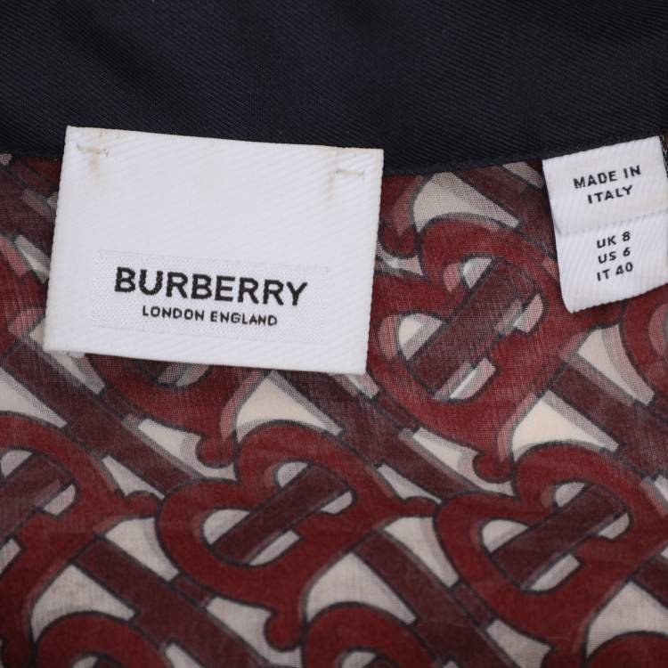 Pre Owned Burberry Red/Blue Monogram Print Chiffon Shirt Dress S