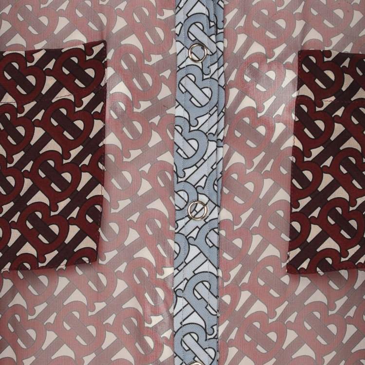 Pre Owned Burberry Red/Blue Monogram Print Chiffon Shirt Dress S