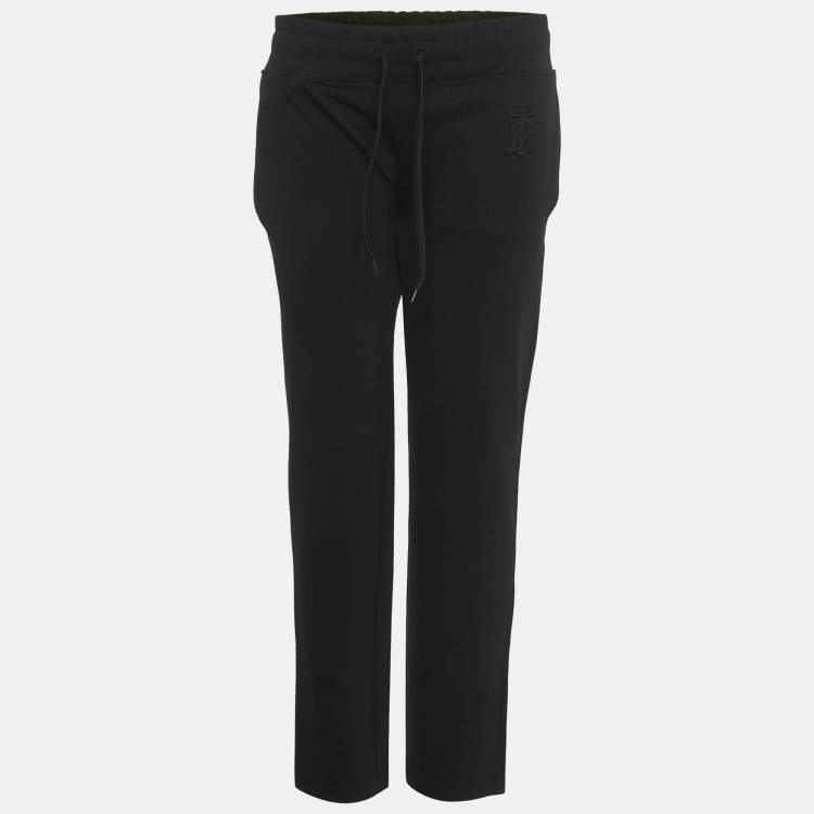 Pre Owned Burberry Black TB Embroidered Crepe Gresham Drawstring Trousers S