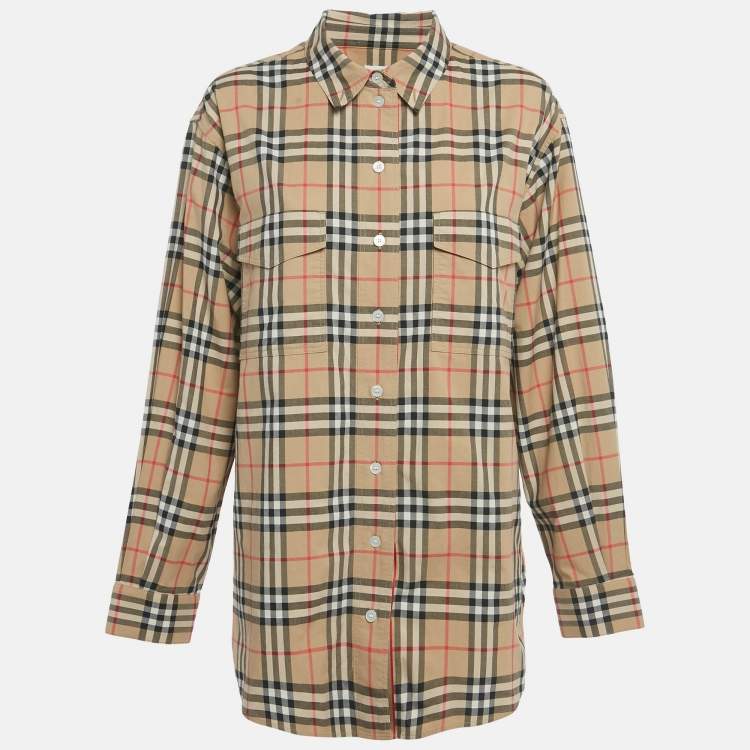 Pre Owned Burberry Beige Vintage Check Print Cotton Full Sleeve Shirt M