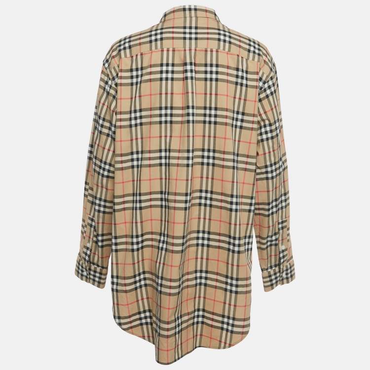 Pre Owned Burberry Beige Vintage Check Print Cotton Full Sleeve Shirt M
