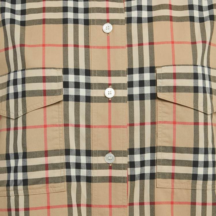 Pre Owned Burberry Beige Vintage Check Print Cotton Full Sleeve Shirt M