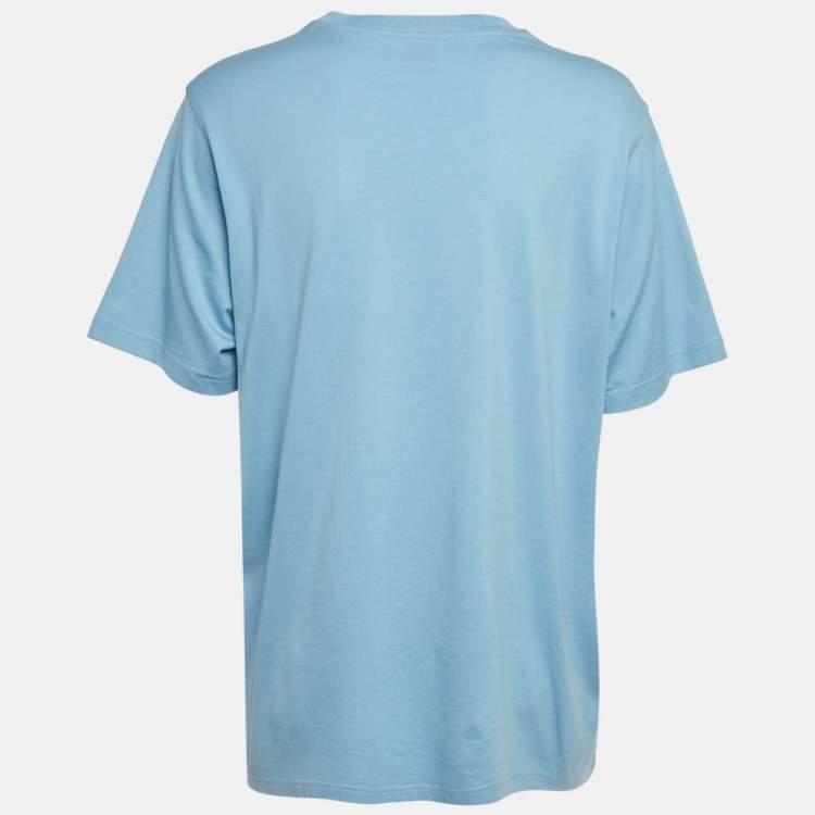Pre Owned Burberry Blue Logo Embroidery Cotton Crew Neck T-Shirt XL