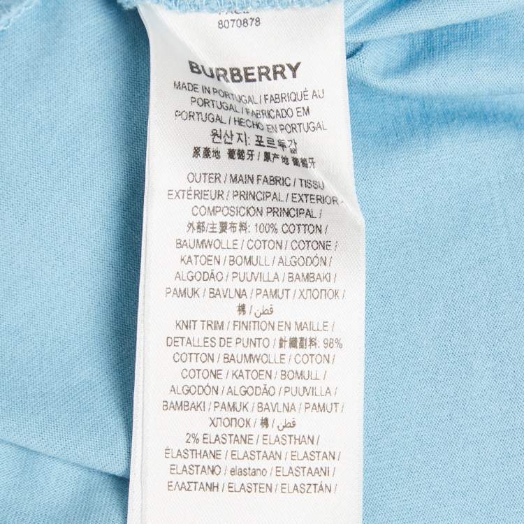 Pre Owned Burberry Blue Logo Embroidery Cotton Crew Neck T-Shirt XL