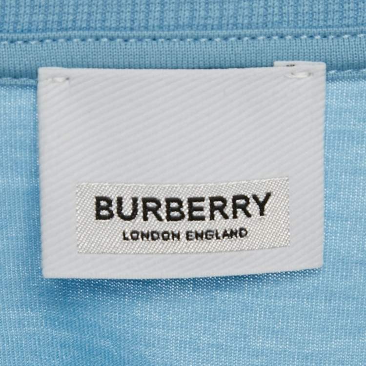 Pre Owned Burberry Blue Logo Embroidery Cotton Crew Neck T-Shirt XL