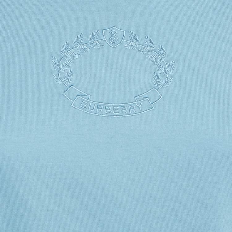 Pre Owned Burberry Blue Logo Embroidery Cotton Crew Neck T-Shirt XL