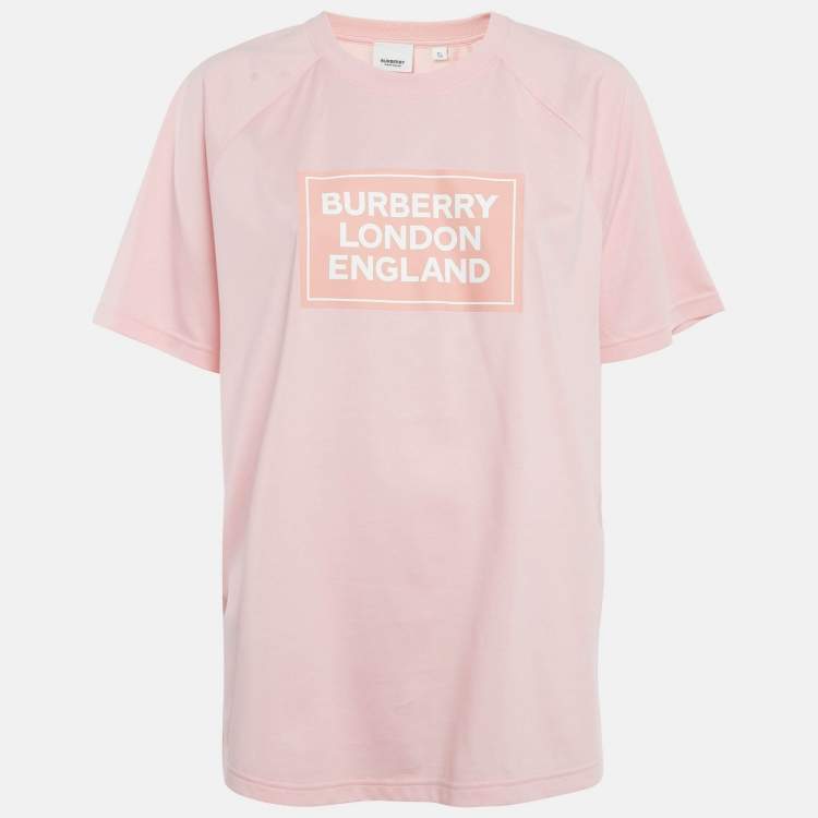 Pre Owned Burberry Pink Logo Print Cotton Crew Neck T-Shirt XL
