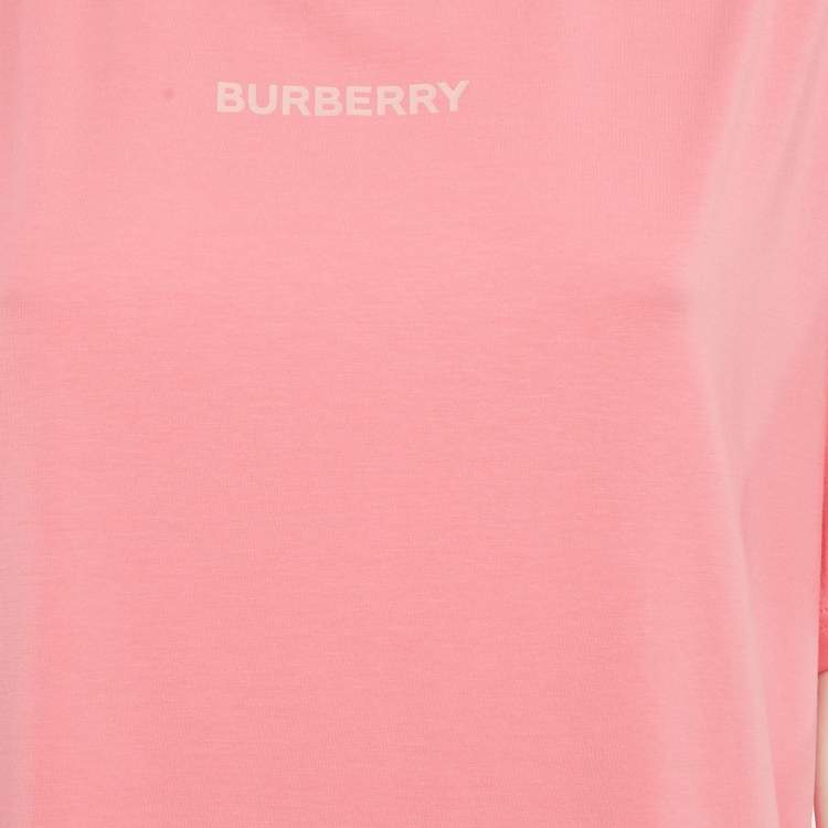 Pre Owned Burberry Pink Logo Print Cotton and Modal Crew Neck T-Shirt XL 