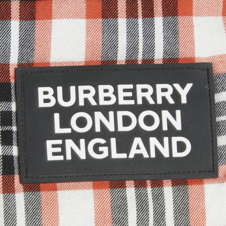 Pre Owned Burberry Red Tartan Cotton Reversible Hooded Puffer Poncho One Size   
