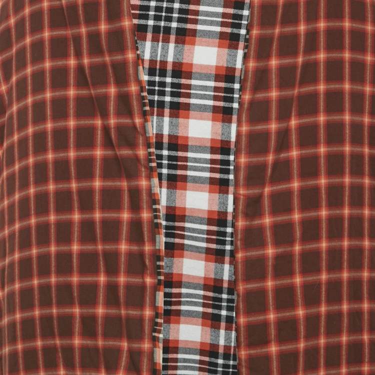 Pre Owned Burberry Red Tartan Cotton Reversible Hooded Puffer Poncho One Size   