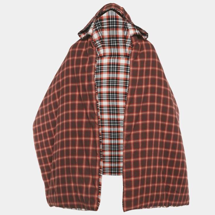 Pre Owned Burberry Red Tartan Cotton Reversible Hooded Puffer Poncho One Size   