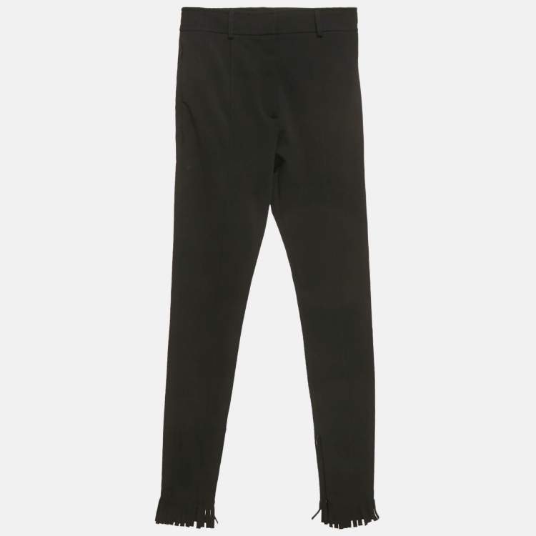 Pre Owned Burberry Black Crepe Fringed Hem Trousers XS