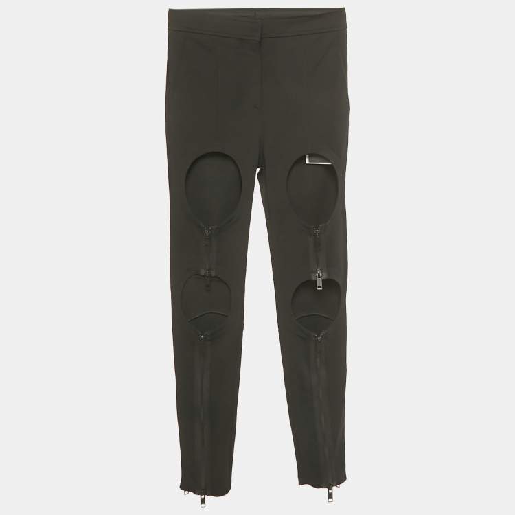 Pre Owned Burberry Black Jersey Zip Detail Cut-Out Pants XS