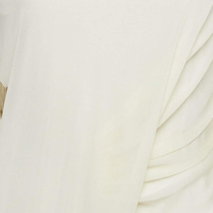 Pre Owned Burberry Cream Star Embellished Jersey Draped Knee-Length Dress S