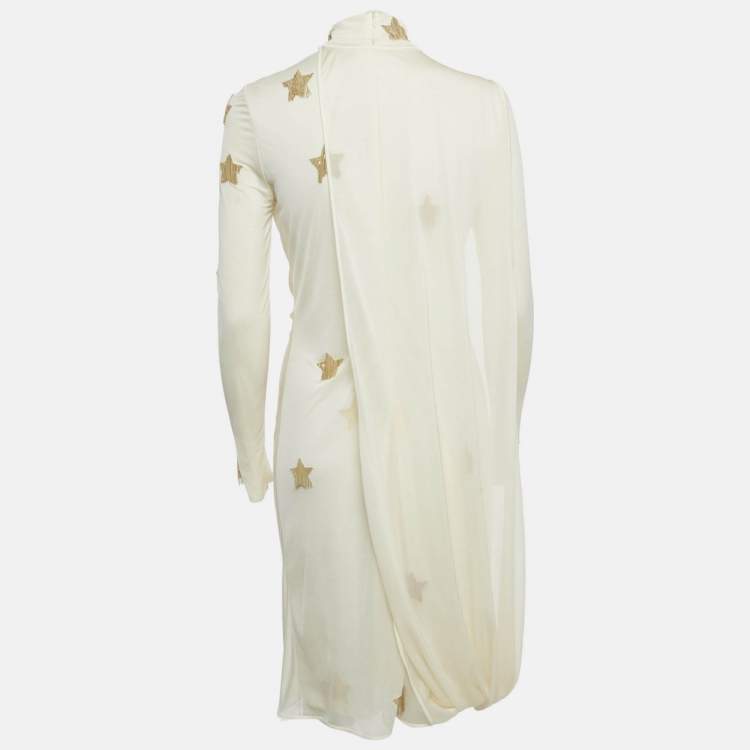 Pre Owned Burberry Cream Star Embellished Jersey Draped Knee-Length Dress S