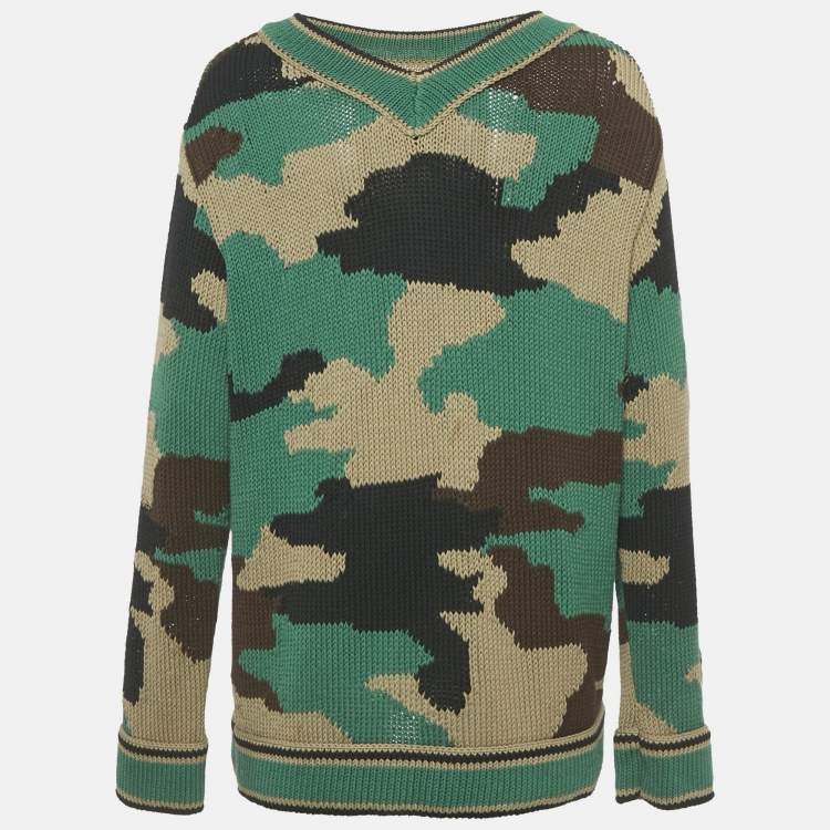 Pre Owned Burberry Multicolor Camouflage Intarsia Cotton Sweater M 