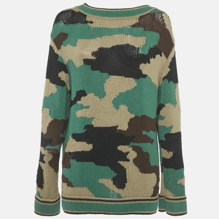 Pre Owned Burberry Multicolor Camouflage Intarsia Cotton Sweater M 