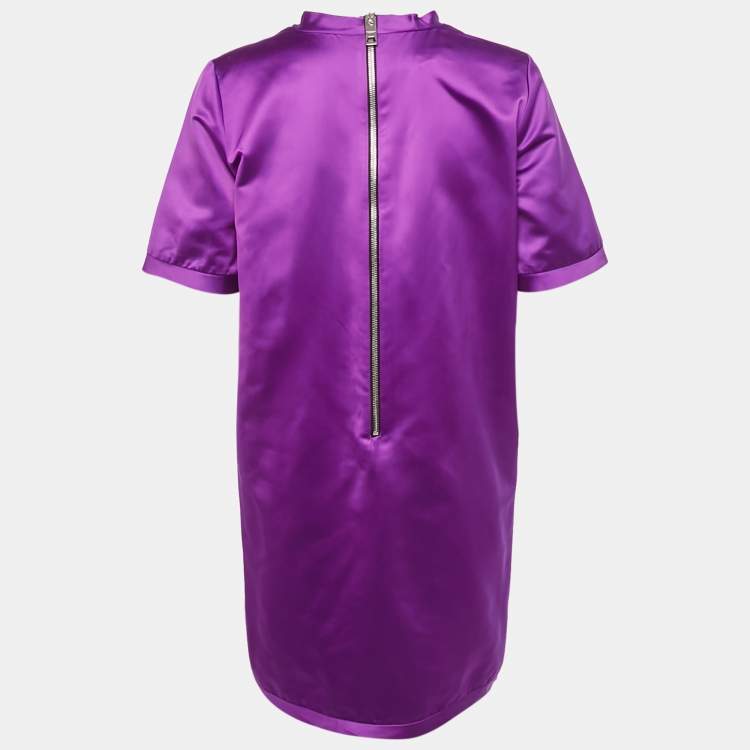 Pre Owned Burberry Purple Satin Shift Dress M