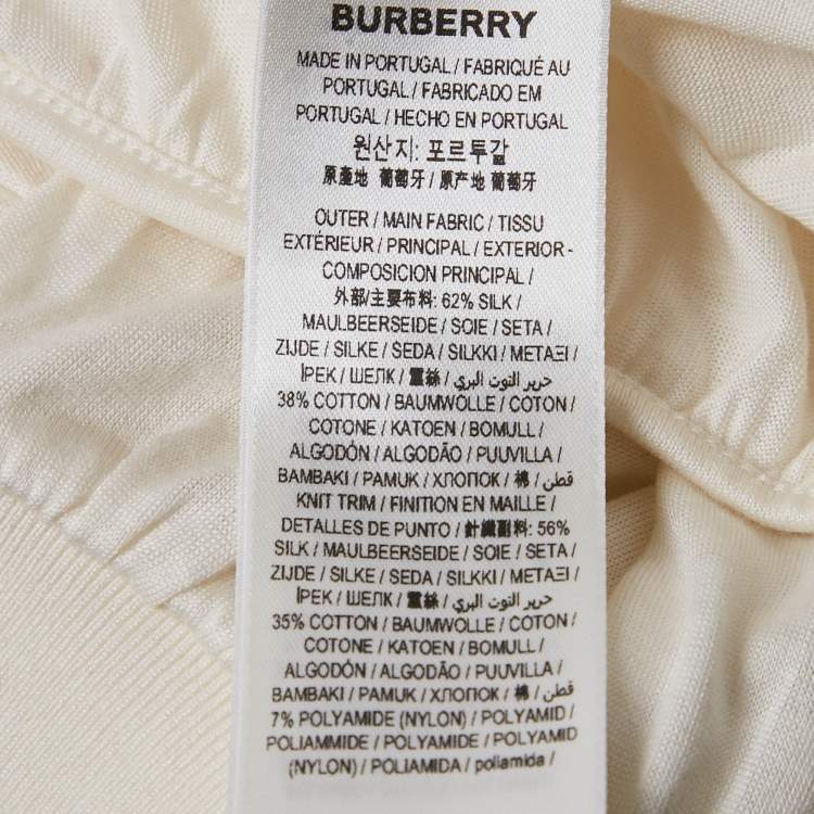 Pre Owned Burberry Ivory Logo Embroidered Silk Blend Sweatshirt XS