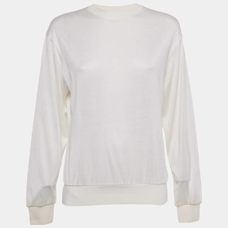 Pre Owned Burberry Ivory Logo Embroidered Silk Blend Sweatshirt XS