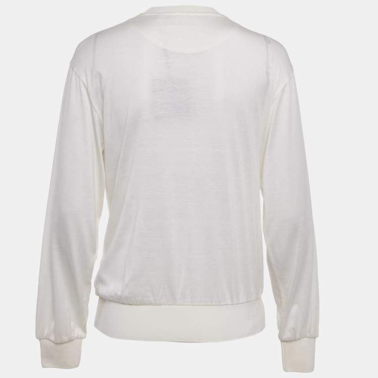 Pre Owned Burberry Ivory Logo Embroidered Silk Blend Sweatshirt XS