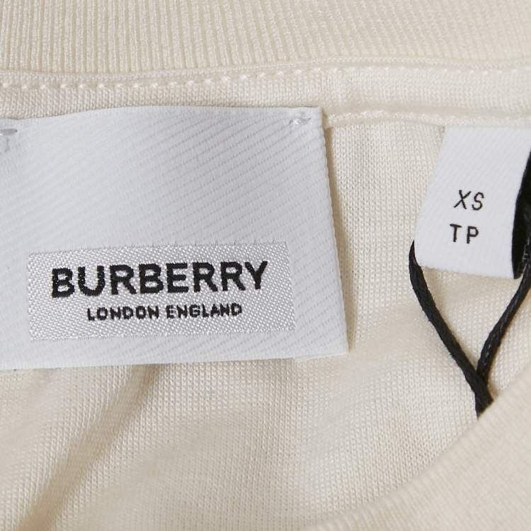 Pre Owned Burberry Ivory Logo Embroidered Silk Blend Sweatshirt XS