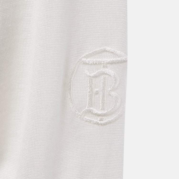 Pre Owned Burberry Ivory Logo Embroidered Silk Blend Sweatshirt XS