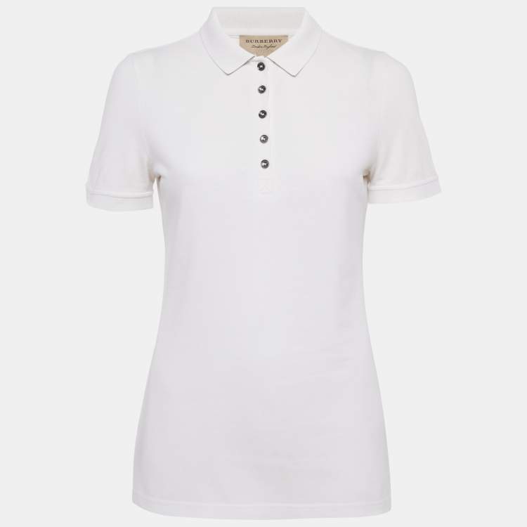 Pre Owned Burberry White Cotton Pique Polo T-Shirt S