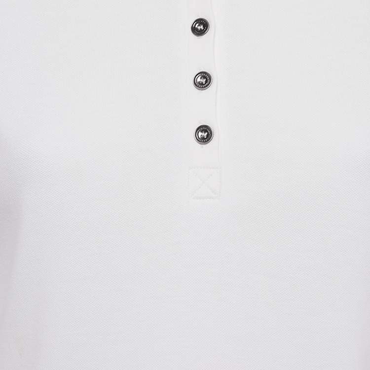 Pre Owned Burberry White Cotton Pique Polo T-Shirt S