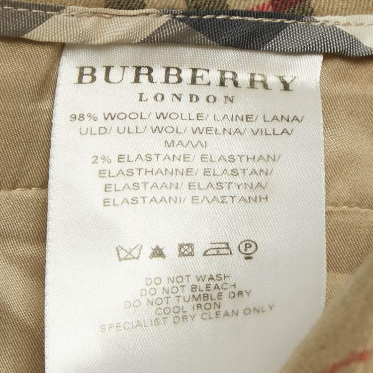Pre Owned Burberry Beige Check Print Wool Wide Leg Trousers S